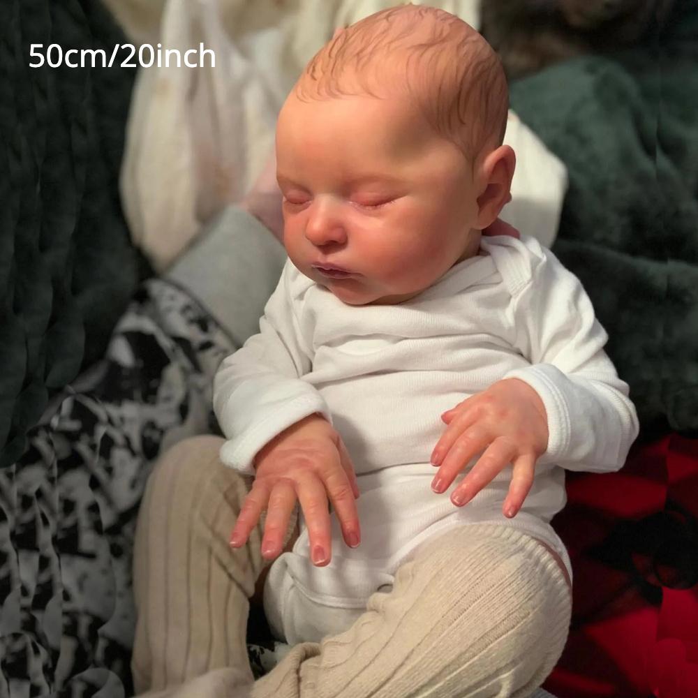BZDOLL 50cm Vinyle Souple Endormi Poupée Bébé Reborn Peau Peinte 3D avec Veines Visibles Jouet 20 pouces Fille Nouveau-né Bébé Poupée d'Art Collection Cadeau de Noël