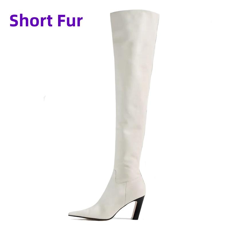 Western Women's Over the Knee High Boots Genuine Leather Heels Winter Shoes Ladies Black Brown Long Chelsea Boot Big Size 45