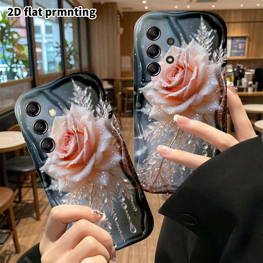 Phone Case: 2D Flat Samsung Galaxy A34 A35 S20 S22 S21 FE Plus Ultra Protective Case, Ice Crystal Pink Rose, Christmas and Halloween Holiday Gift