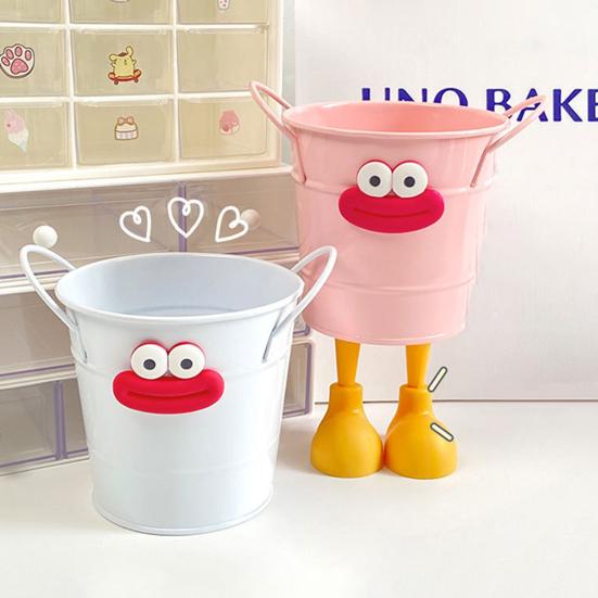 Metal Bucket Pencil Holder Funny Desk Organizer for Office Home Large Capacity Stationery Storage Boxes for Pens Markers Rulers