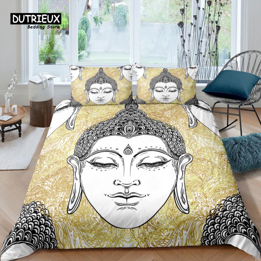 Home Living Luxury 3D Golden Buddha Bedding Set Ethnic Duvet Cover Pillowcase Queen and King EU/US/AU/UK Size Comforter Bedding