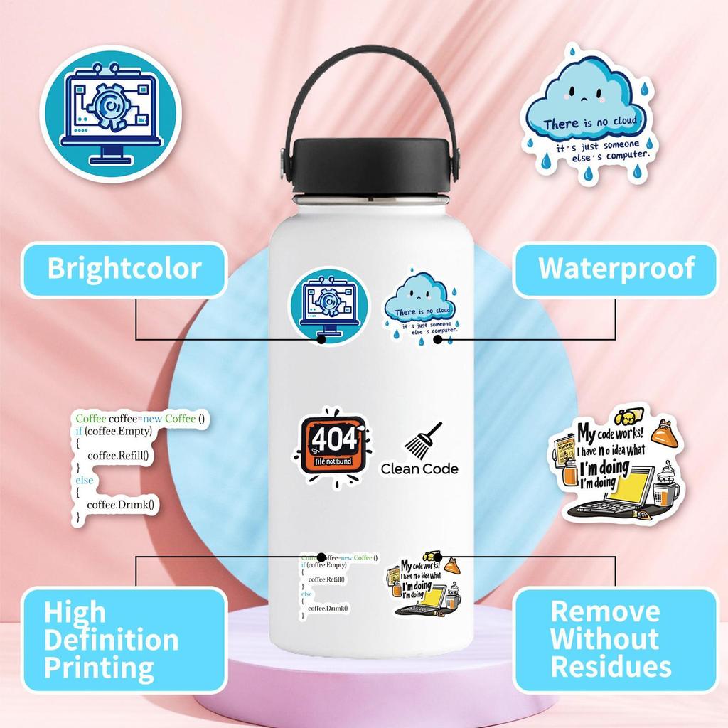 Waterproof Programming Stickers for Laptop, Cute Graffiti Decals for Computer, Tech Themed PC Decals for Students Programmers