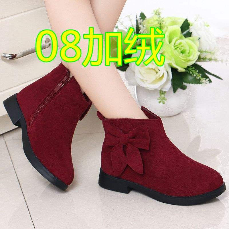 2025 girls autumn and winter retro shoes single boots princess shoes Korean version low tube velvet boots medium and older children cotton shoes s