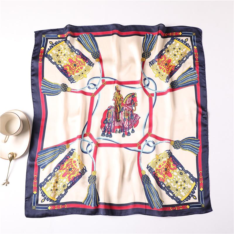 New printed silk scarf fashionable versatile scarf simulation silk small square scarf spring and summer thin sun protection decoration autumn and wint