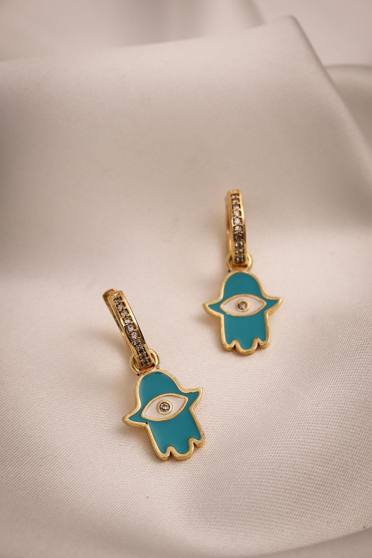 

Серьга-кольцо Fatma Mother s Hand с синей эмалью