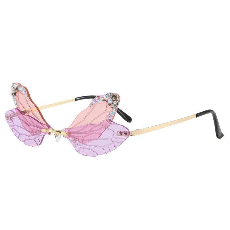 Popular Butterfly Frameless Diamond Sunglasses Women's Fashion Personality Gradual Change Color Sunglasses European and American Style Decoration