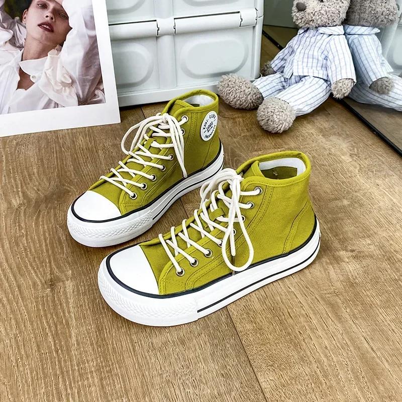 Fashion Women Shoes New Retro Lowtop Sneakers Shoes For Women Canvas Round Toe Cross-tied Causal Flats Women High Top Shoes
