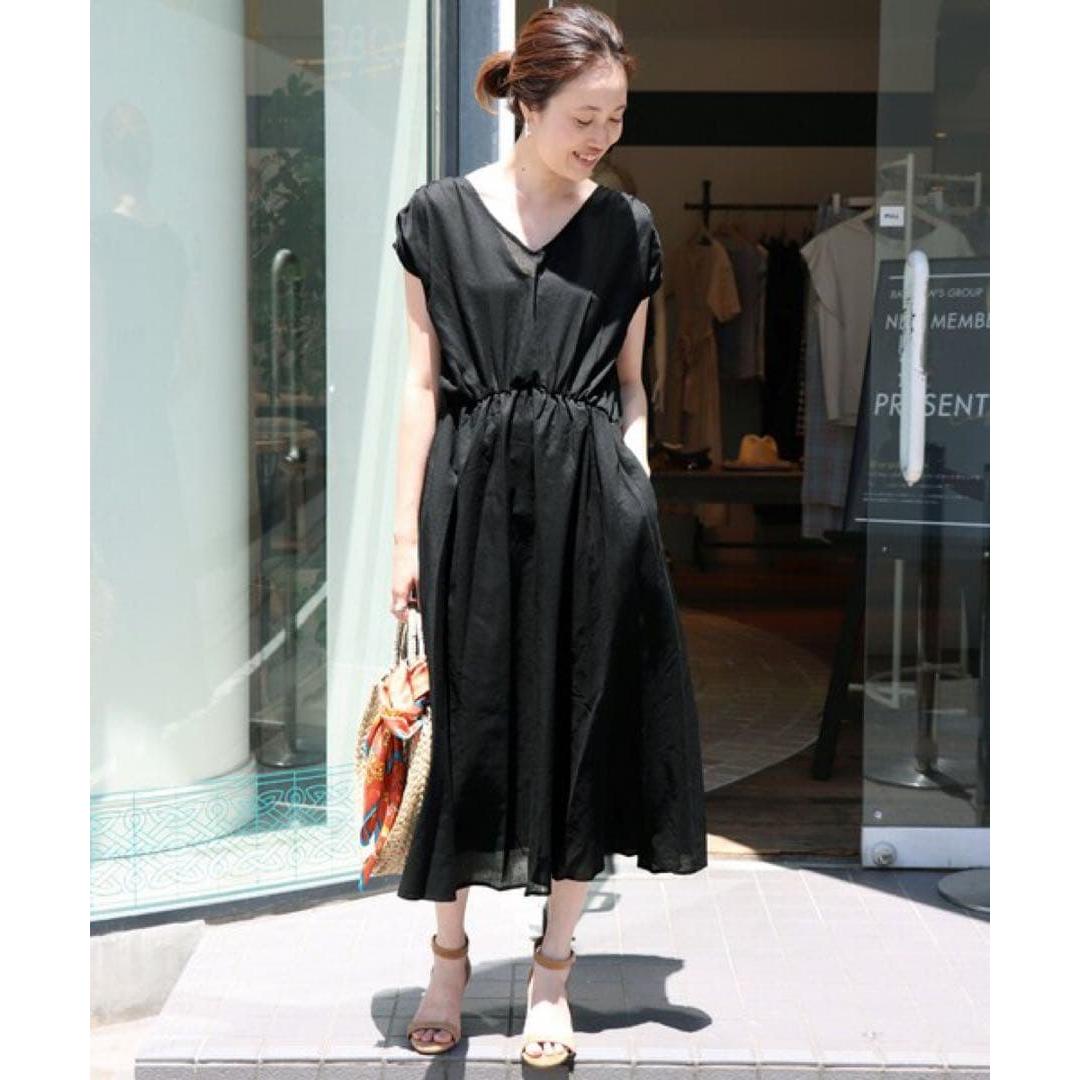 SLOBE IENA V-neck gathered dress F linen blend