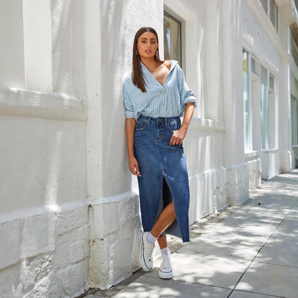 VEZFAA Kadın Düz Renk Baskılı Günlük Yazlık İlkbaharlık Etekler