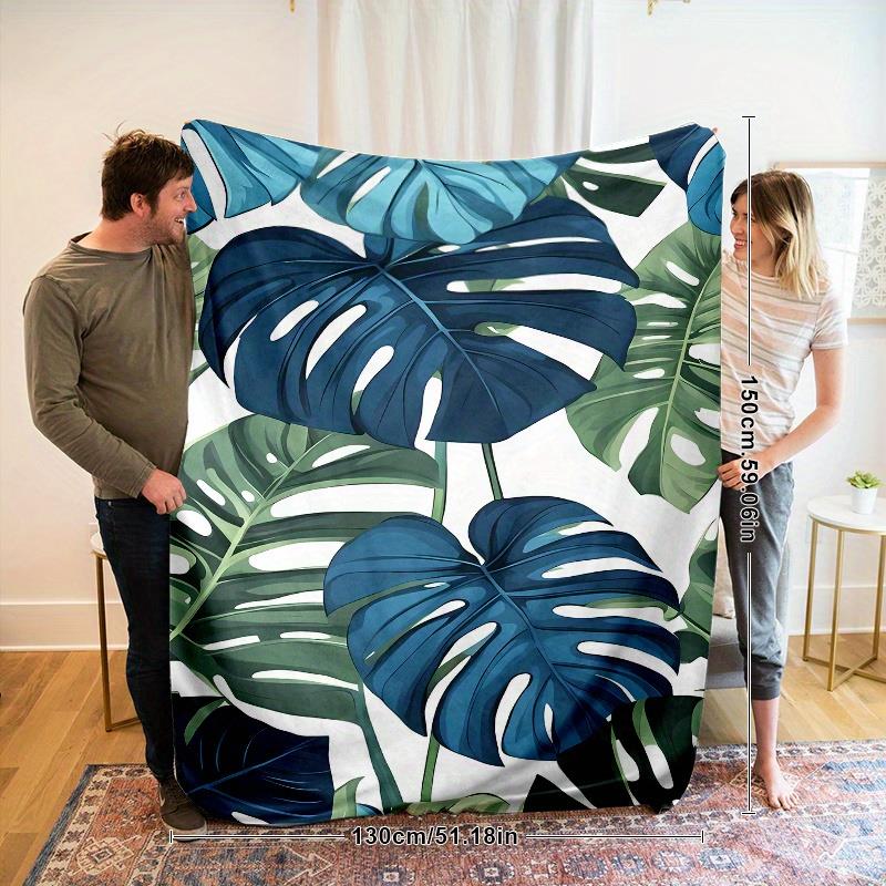 1Pc Banana Leaf Pattern Blanket, Polyester Fabric, Machine Washable, Suitable For Bedroom Living Room Decoration