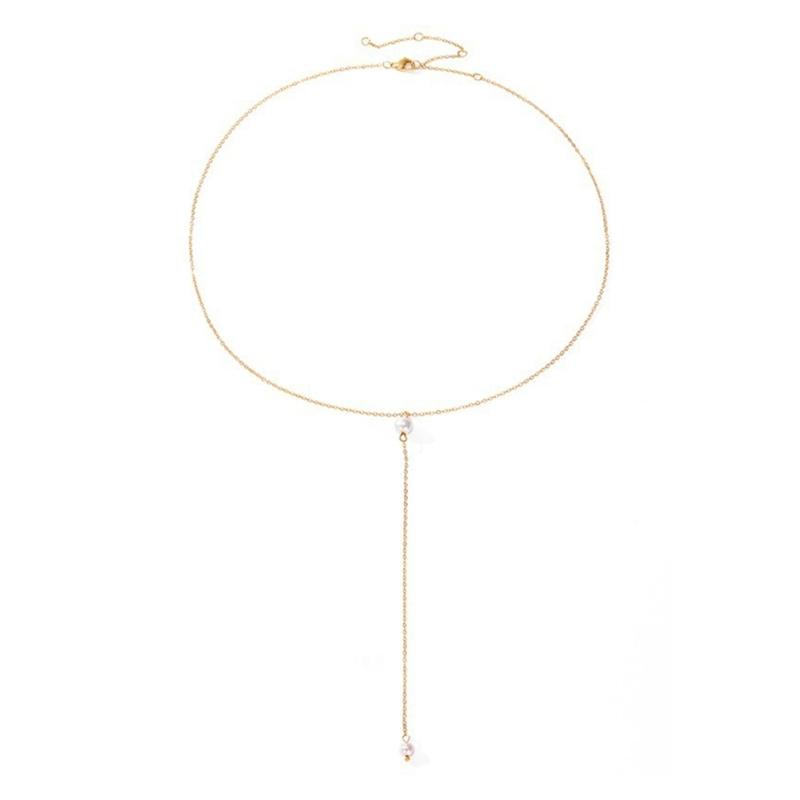 Fashionable Women's Chain Jewelry Necklace Adornment Featuring Imitation Pearls Beads For Special Occasions