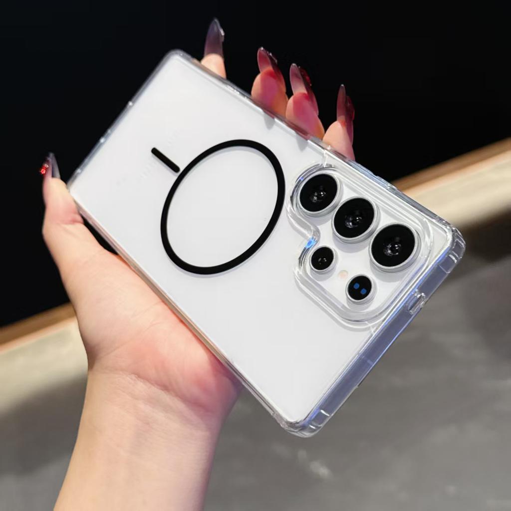 For Samsung Galaxy S25 Ultra S22 S23 FE S24 Plus Edge Phone Case Magsafe Magnetic Wireless Charge Clear Hard Cover Funda Capa