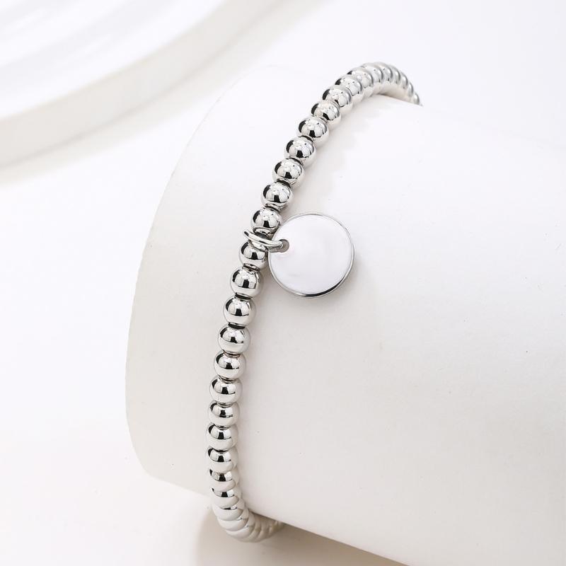 Stainless Steel Elasticized Beaded Jewelry 53 Round Beads Stretchable Design Wristband Formal Casual Accessory