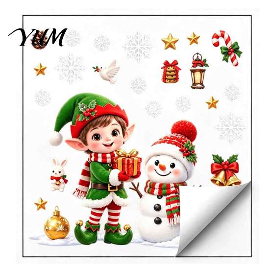 Outdoor Festive Glass Decorations Christmas Window Cling, PVC Waterproof Santa Claus/ Elf Snowman/Elk/House Stickers, Reusable Seasonal Home Ornaments