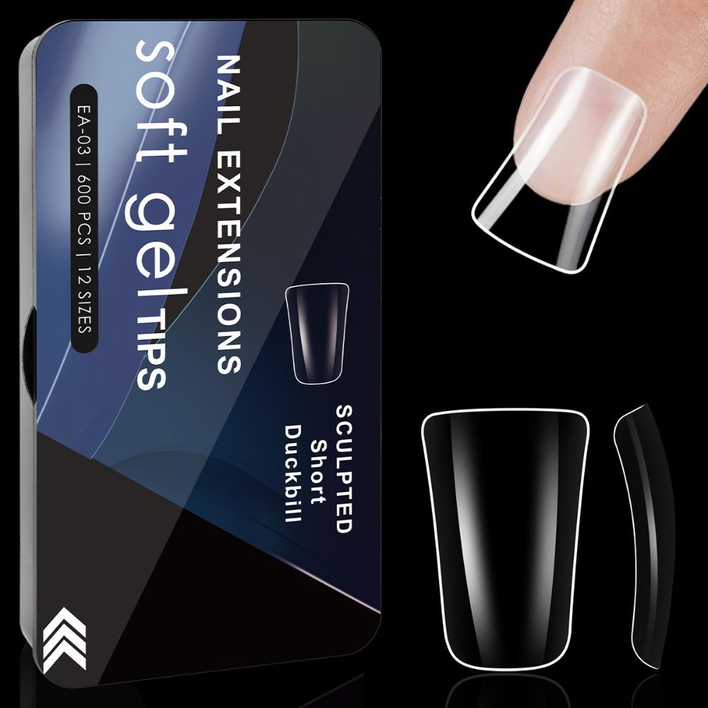 

600PCS Clear False Nails Tips Duckbill Shaped Gel Nail Tips New Fake Nails Manicure Tools 3