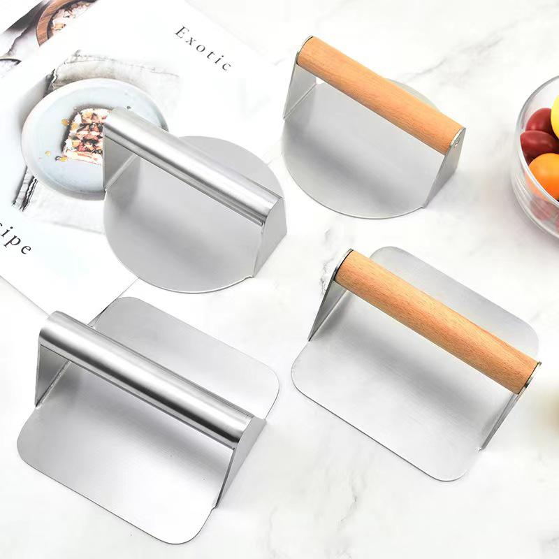430 Stainless Steel Hamburger Meat Press Circular Square Burger Meat Press Kitchen Tool Meat Press Plate 1Pc