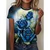 Starry Blue Rose Women's Tee - Elegant Blue Rose Bouquet Graphic, Magical Floral Print Design for Casual Daily Wear