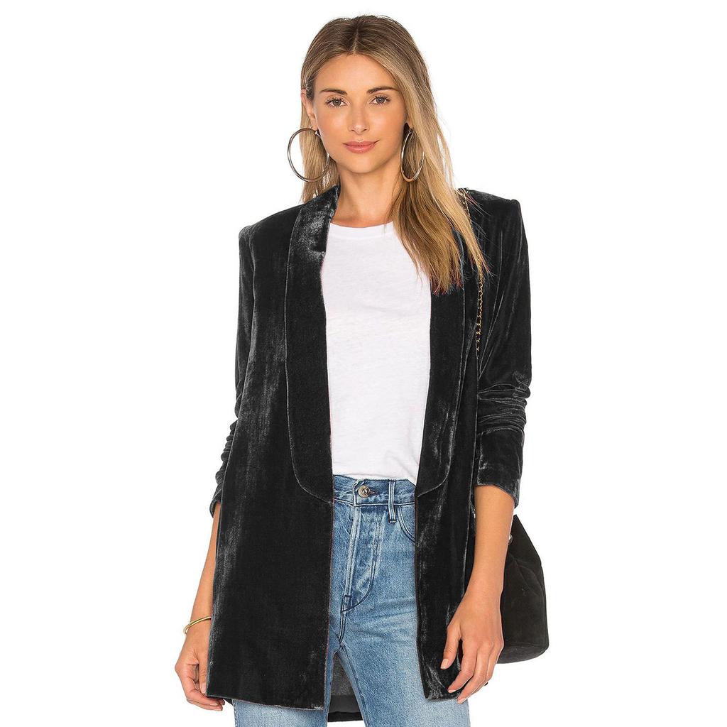 Velvet Blazers For Women Solid Open Front Lapel Cardigan Coat Long Sleeve Fall Winter Office Work Suit Jacket