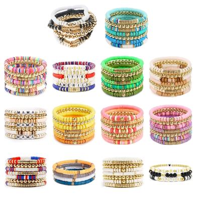 Modisches buntes Perlenarmband Elastisches Armband Weicher Ton Stapelarmband Geeignet für Freizeit- und Partykleidung