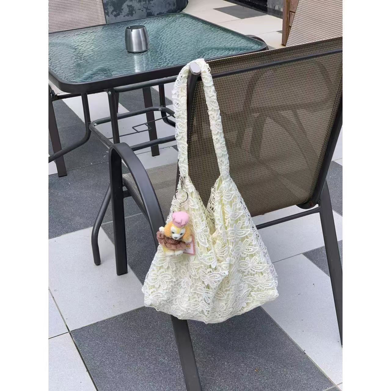 

Water soluble lace tote bag summer gentle fairy large capacity shoulder bag pastoral handbag белый