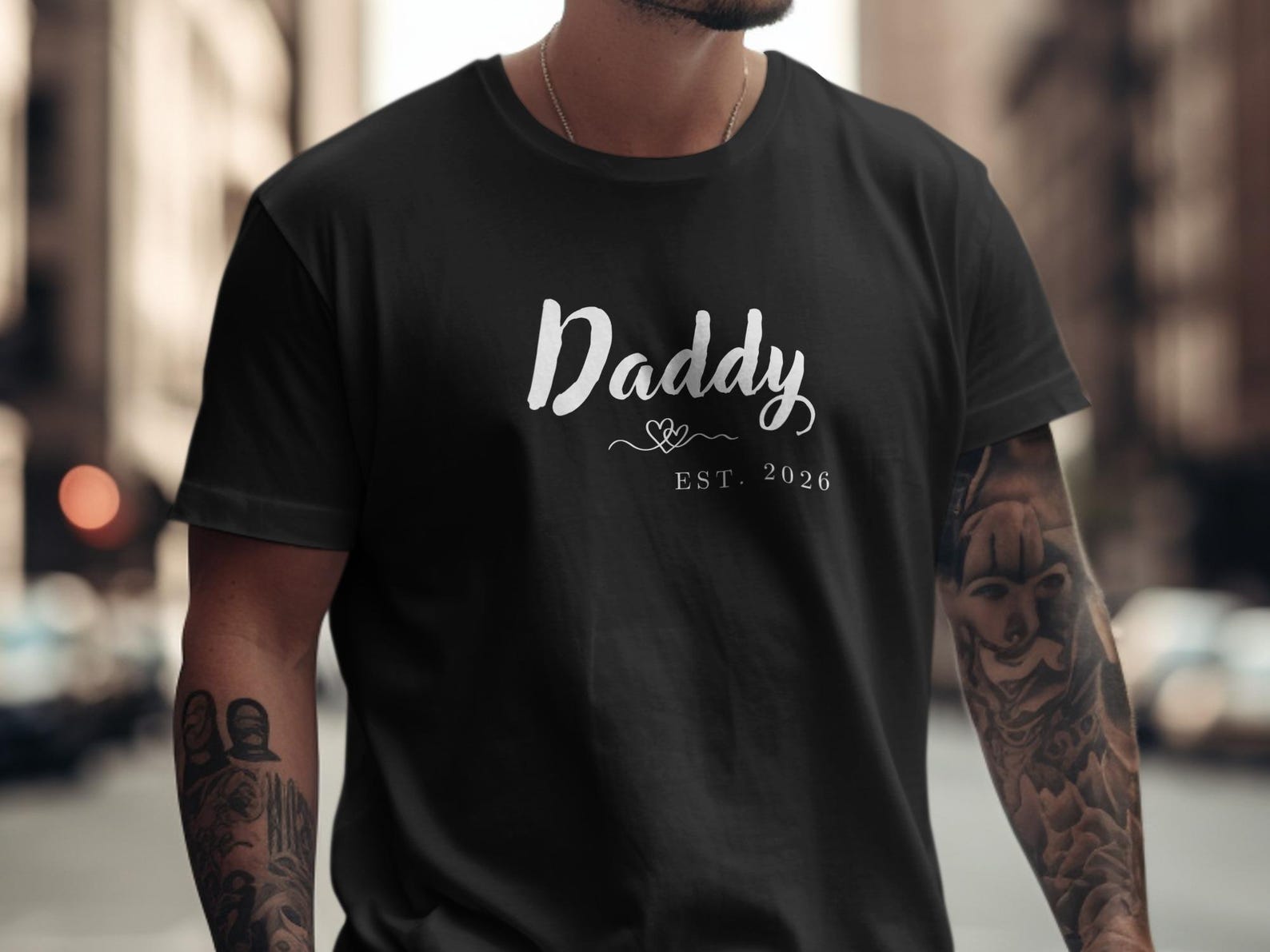 Daddy Est 2026 T-Shirt, Soon to Be Dad Pregnancy Announcement Tee L
