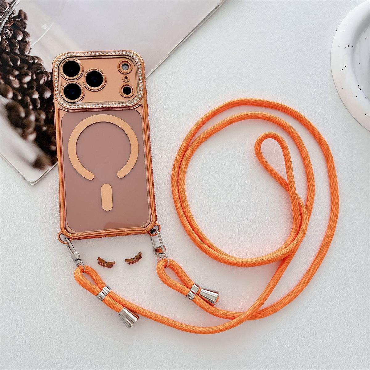 

Crossbody Lanyard for Magsafe Wireless Charge Glitter Diamond Phone Case for IPhone 17 16 15 Plus 14 13 Pro Max Protective Cover iPhone 15 Pro Max