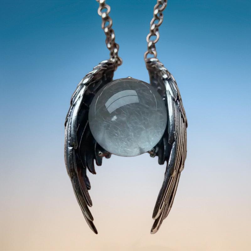 Ghost Wings Vintage Necklace: Exquisite Natural Stone & Unique Antique Silver Pendant