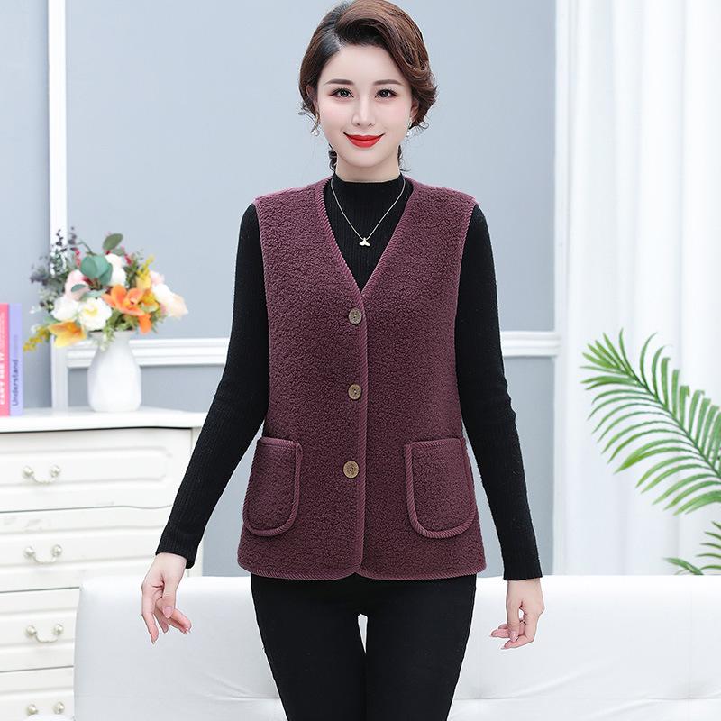 Women's Stylish Plus Velvet Warm Outerwear Vest - Winter Shawl for Middle-Aged Mothers