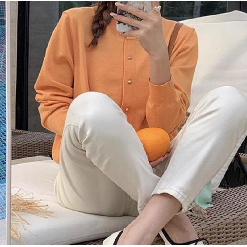 Spring and autumn new top jacket age-reducing candy-colored sweater long-sleeved crew neck women's knitted cardigan