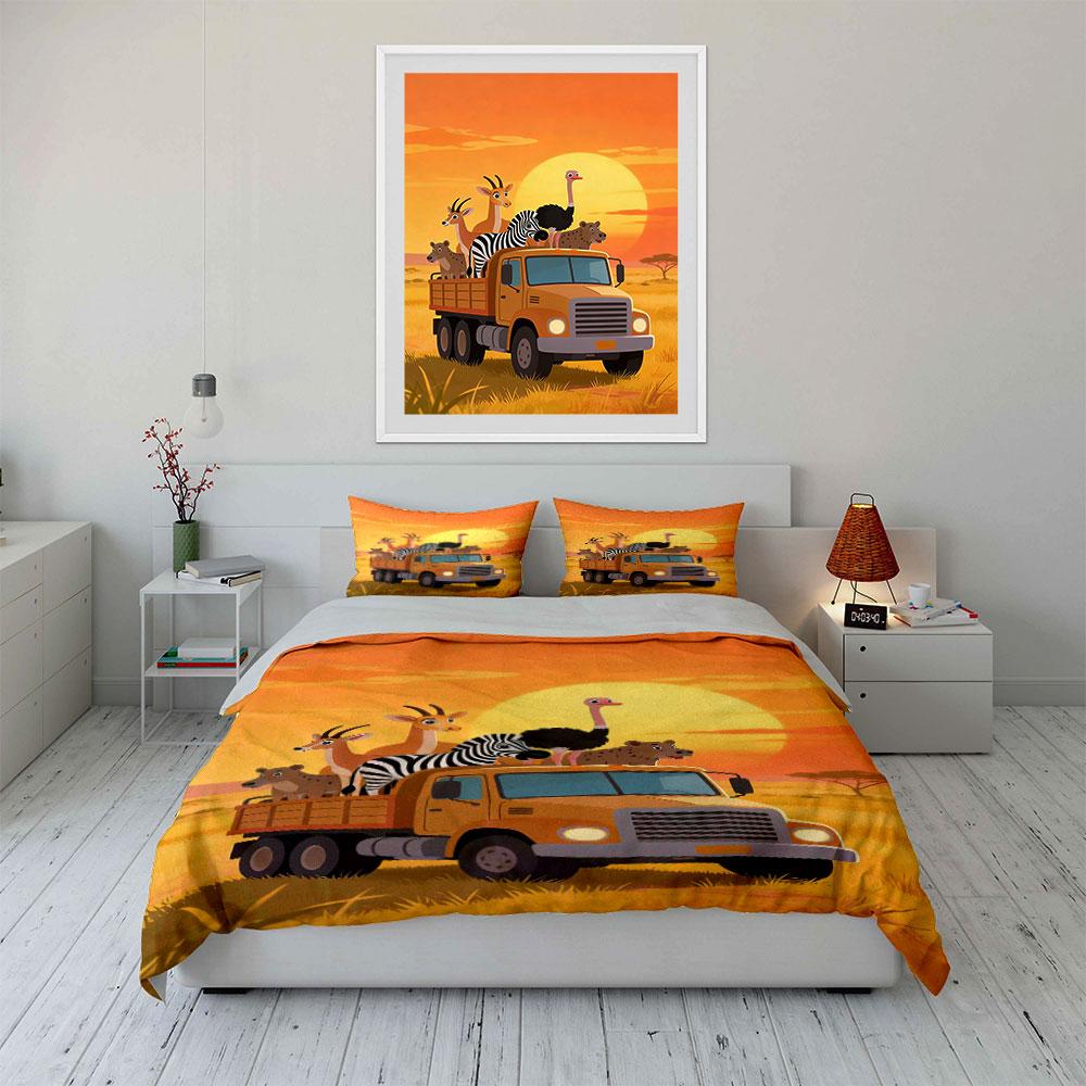 Truck carrying assorted animals. Bedding sets Duvet cover sets Duvet covers Pillowcases(1 * Duvet Cover 2 * Pillowcases, without duvet insert)