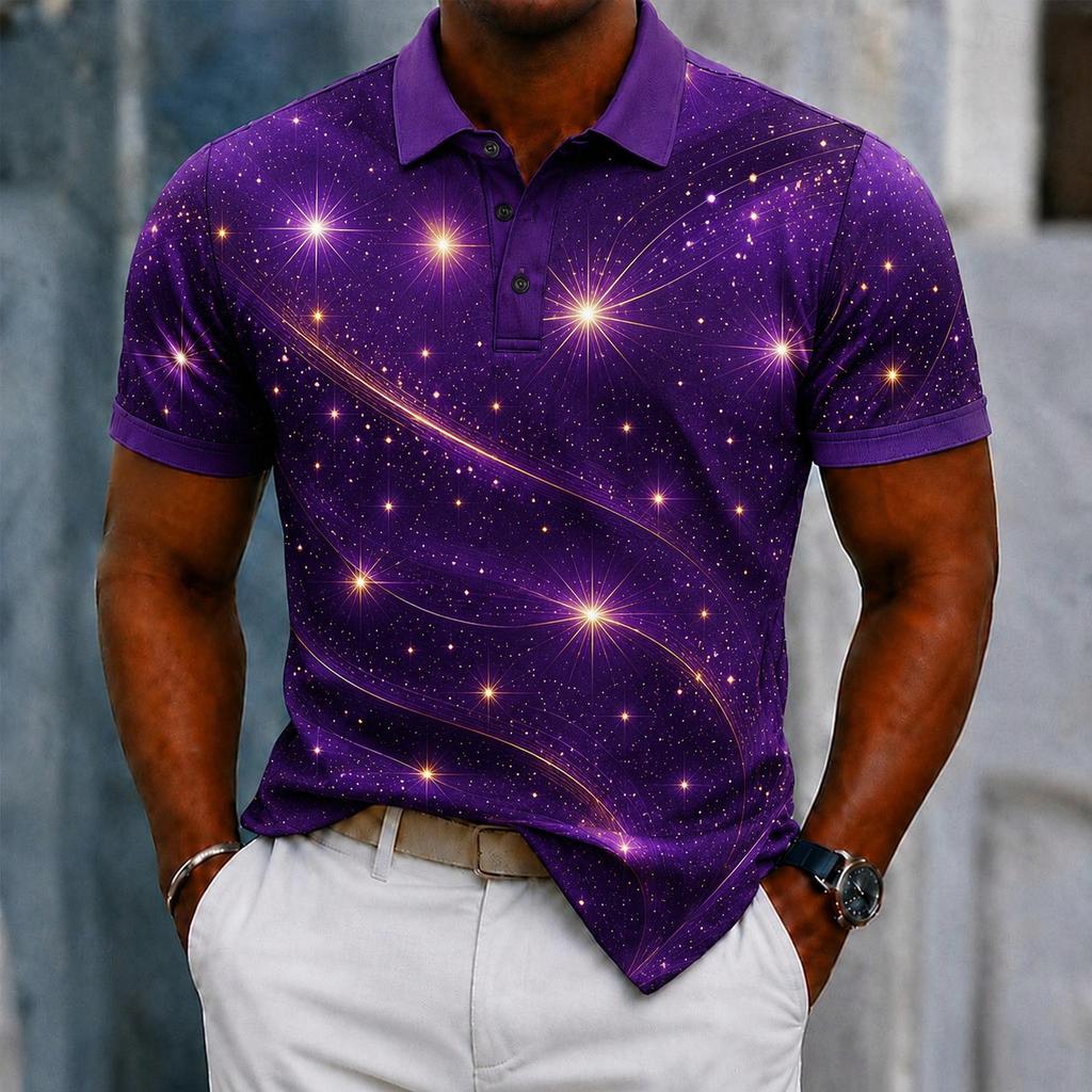 Essentielles kurzärmeliges Sternbild-Polo, trendiges lässiges Herrenoberteil.