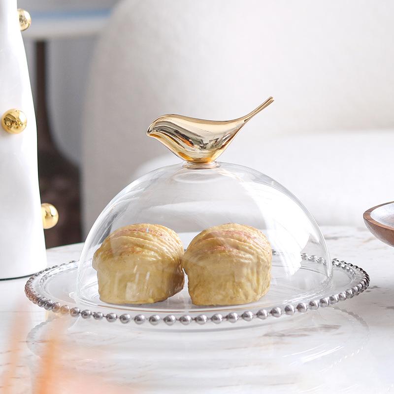 Nordic Light Luxury Bird Glass Cover Ornaments Display Decorations Model Room Hotel Desktop Fruit Plate Ornaments Dust Cover