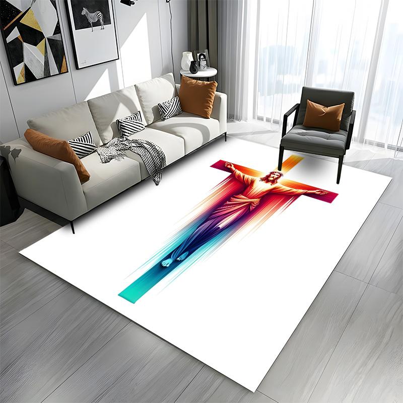 "Colorful Jesus On Cross" Patterned Carpet a Non Slip Rug Suitable for All Seasons and Any Setting, Gift