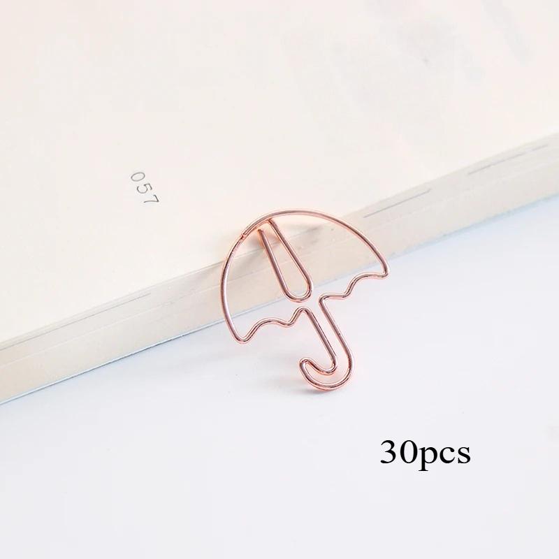 30pcs Umbrella Shape Paper Clip Creative Cute Bookmark Metal Color Cartoon Paper Clips for Planner Office Stationery