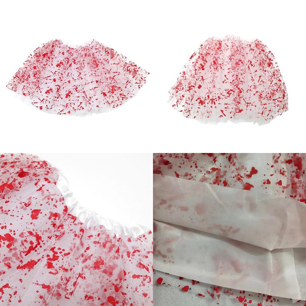 Polyester Halloween Blood Stain Half Skirt With Mesh And Tutu Features