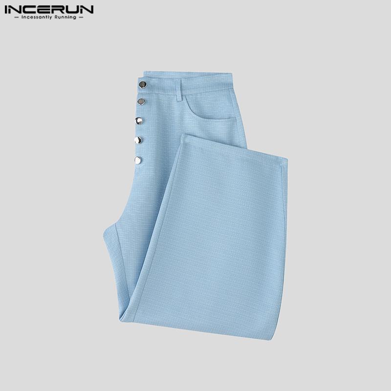INCERUN 2PCS Two Pieces Men Sleeveless Texture Cropped Waistcoat and Long Straight Pants Sets