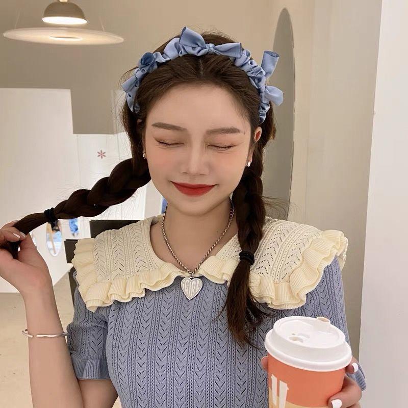 Korean version ins summer bow headband solid color sweet fabric headband wearing versatile hair accessories for women