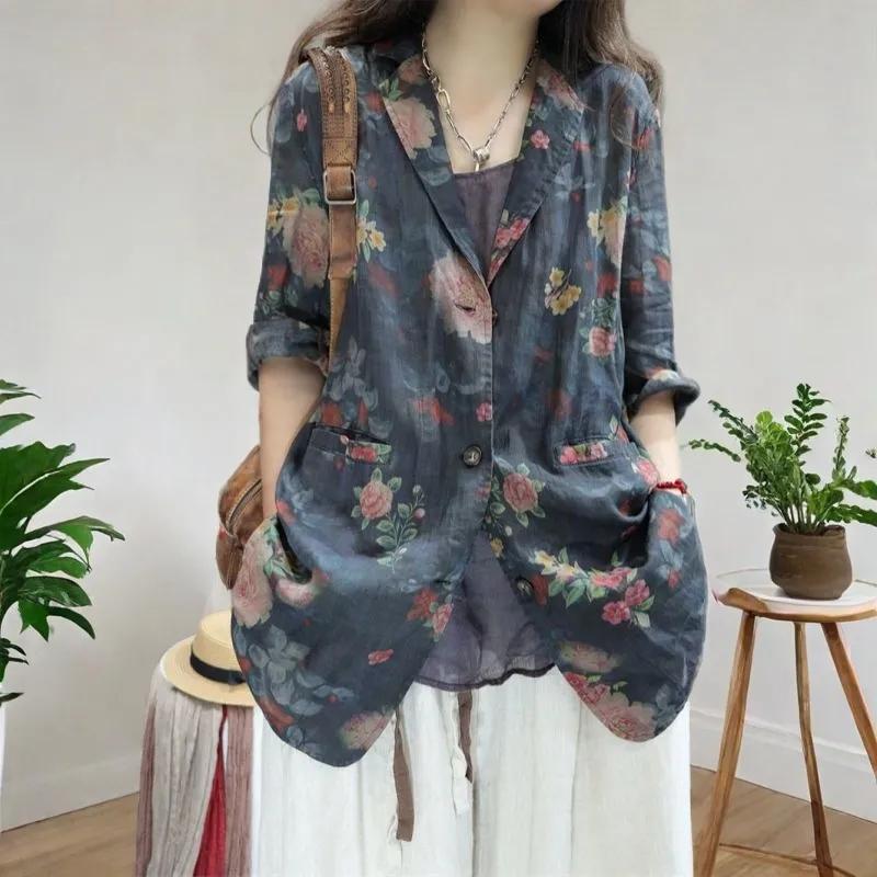 

Womens Floral Print V Neck 3/4 Sleeve Casual Blouse M чёрный