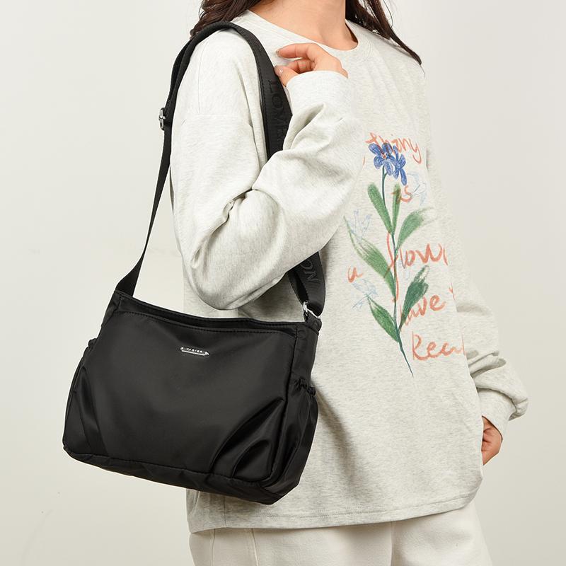 Women's Nylon Crossbody Bag Lightweight Shoulder Tote with Wide Strap Fashionable Everyday Casual Bag
