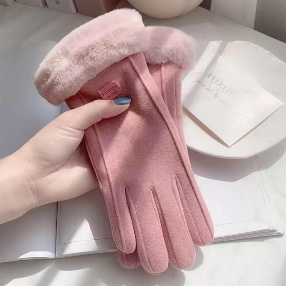 Winter cycling leather gloves warm velvet women's touch screen men's motorcycle winter gloves thickened windproof Korean version
