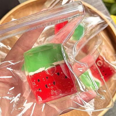 Watermelon Cube Stress Relief Toy Summer Watermelon Squeeze Toy Soft Stretchy Transparent Cube Sensory Relaxation Toy Party Favors