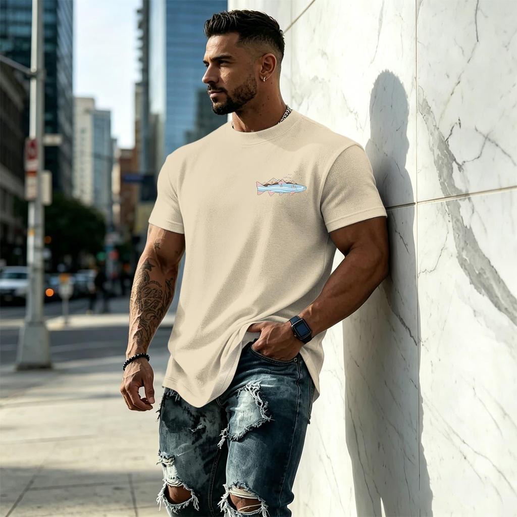 Men's Vintage Texture Printed Short Sleeve T Shirt Loose Fit Casual Summer Daily Wear Top Soft Fabric Comfortable Design