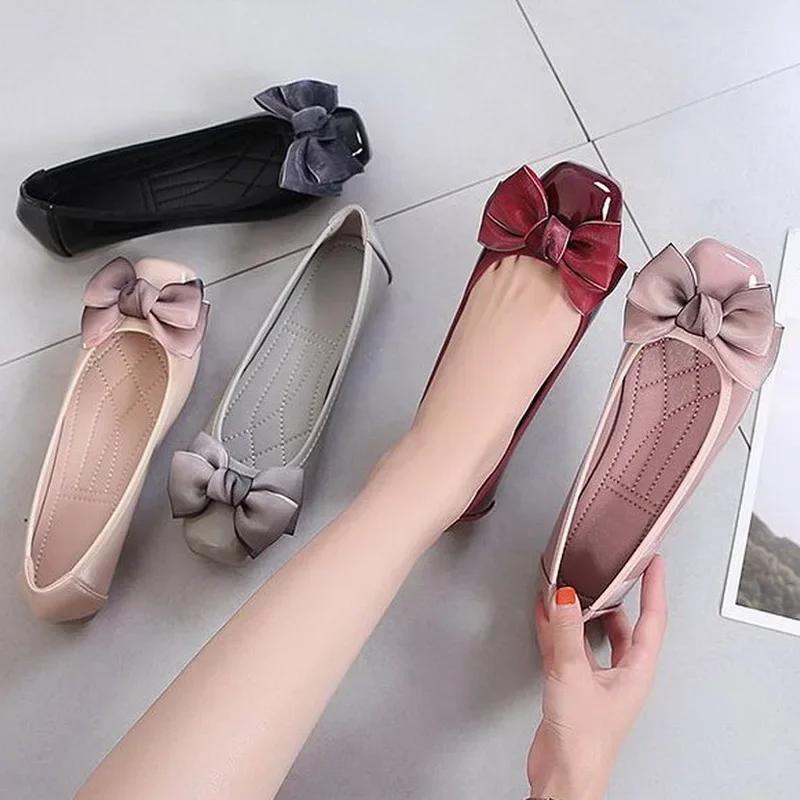 Women Sweet Bowknot Flat Shoes Lady Office Work Single Shoes Female Loafers Mother Girl Student Comfy Casual Shoes Large Size 44