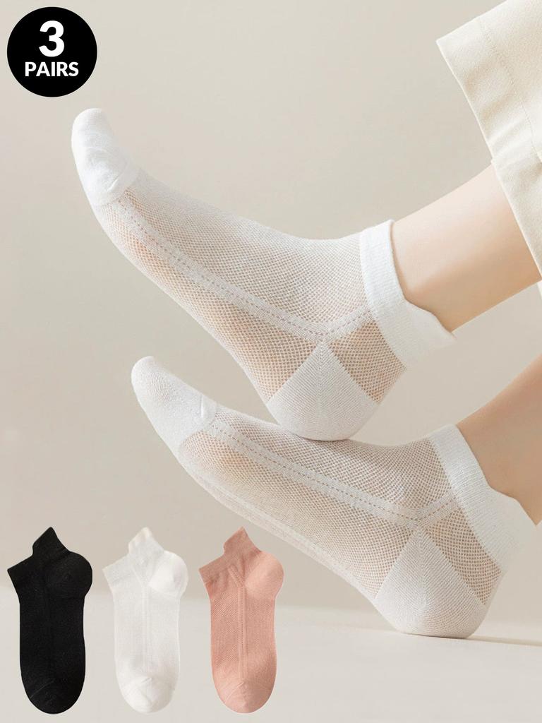 6pcs Women's Short Socks Four Seasons Thin Low Top Boat Socks Breathable Summer Invisible Hollow Mesh Shallow Mouth Boat Socks