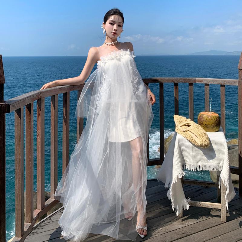 Mori Morning Robe Female Bride Super Fairy Korean Tube Top Light Wedding Dress Going Out Dress Travel Photo White Beautiful Engagement Dress