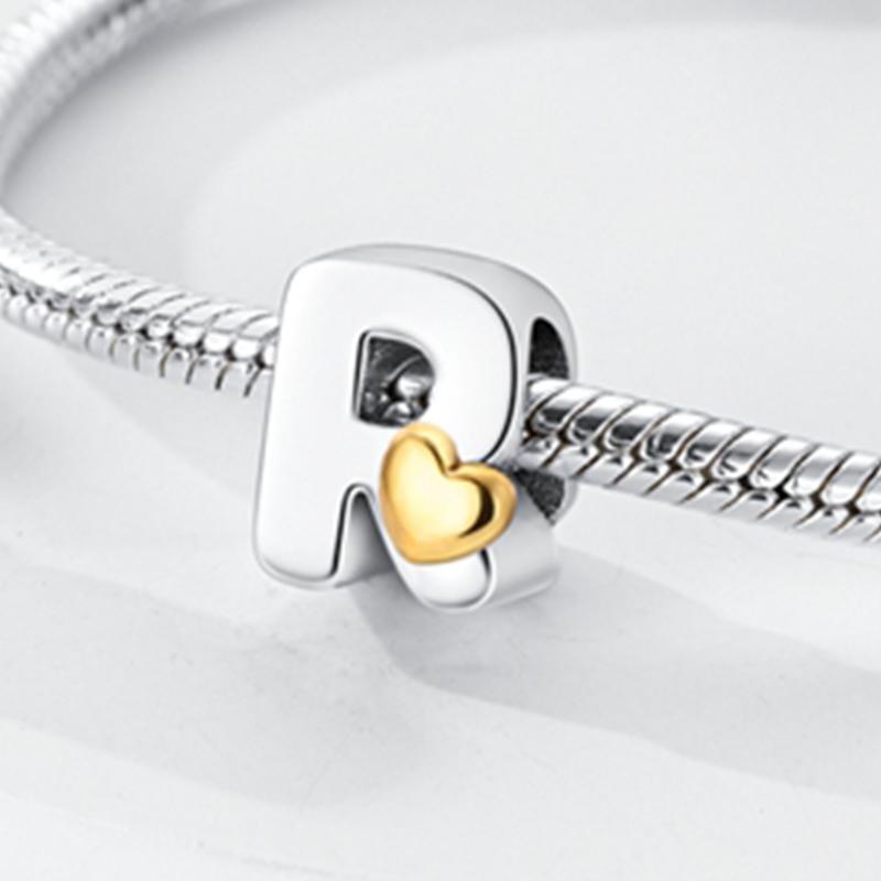 Original A-Z Alphabet Charms Bead 925 Silver 26 Letters CZ Zircon Heart Love Charm Fit Bracelet Bangle Jewelry Making