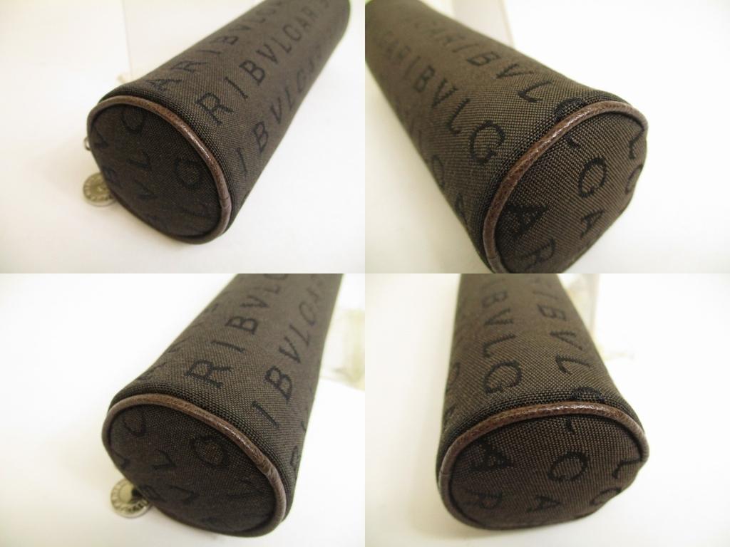 Authentic BVLGARI Logomania Brown Fabric Pencil Case Pouch #a755  Refurbished