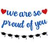Pre-Strung We Are So Proud of You Banner Garland for Veterans Day Congratulation Graduation Party, NO DIY Black and Blue Glittery Letter Hat Sign for