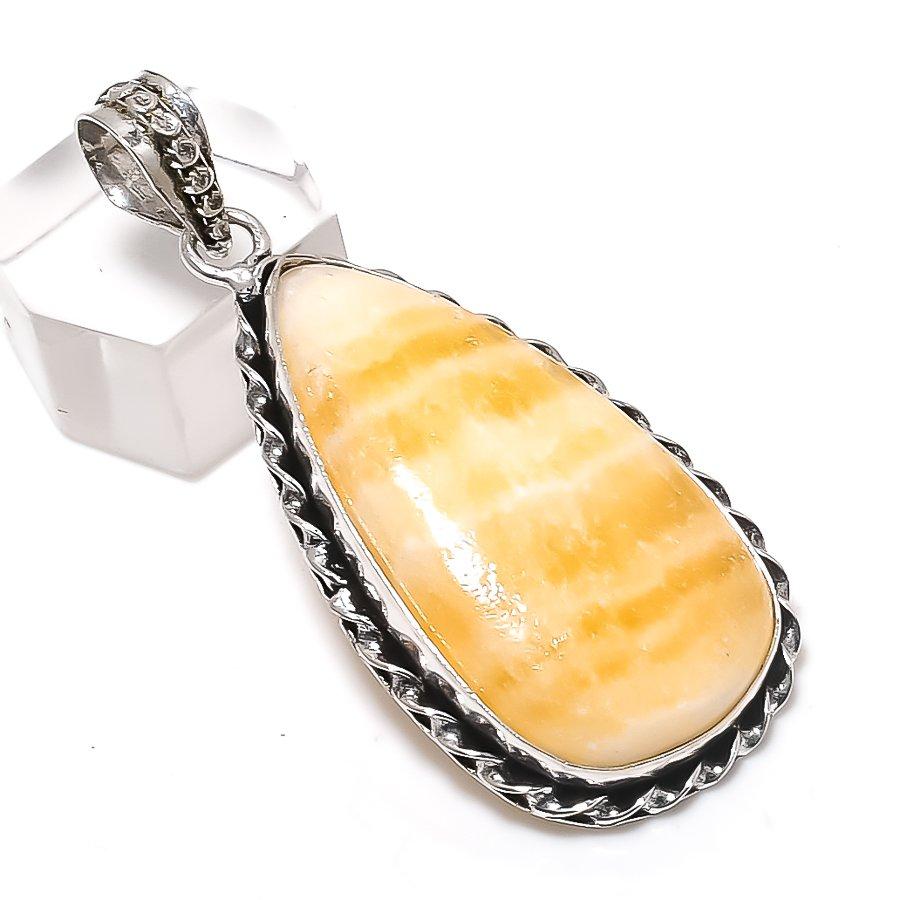 Natural Calcite Agate Gemstone 925 Sterling Silver Jewelry Pendant 2.21" e2j50