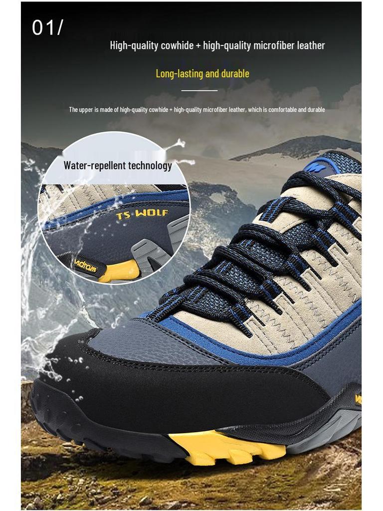 Men's Lightweight Non-Slip Genuine Leather Hiking Shoes - Breathable, Wear-Resistant Outdoor Shoes for Hiking and Travel (Unisex).